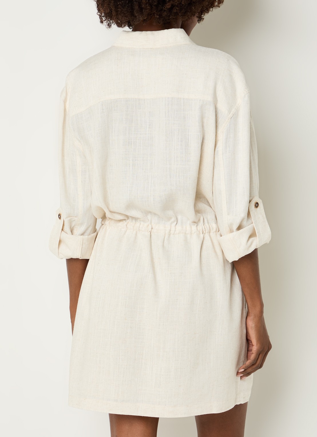 Fifth House Neville mini blousejurk in linnenblend met strikceintuur - achterkant creme