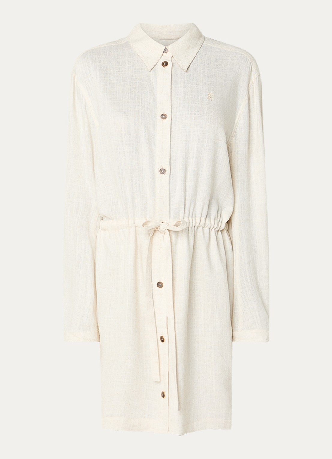 Fifth House Neville mini blousejurk in linnenblend met strikceintuur - voorkant 3 creme