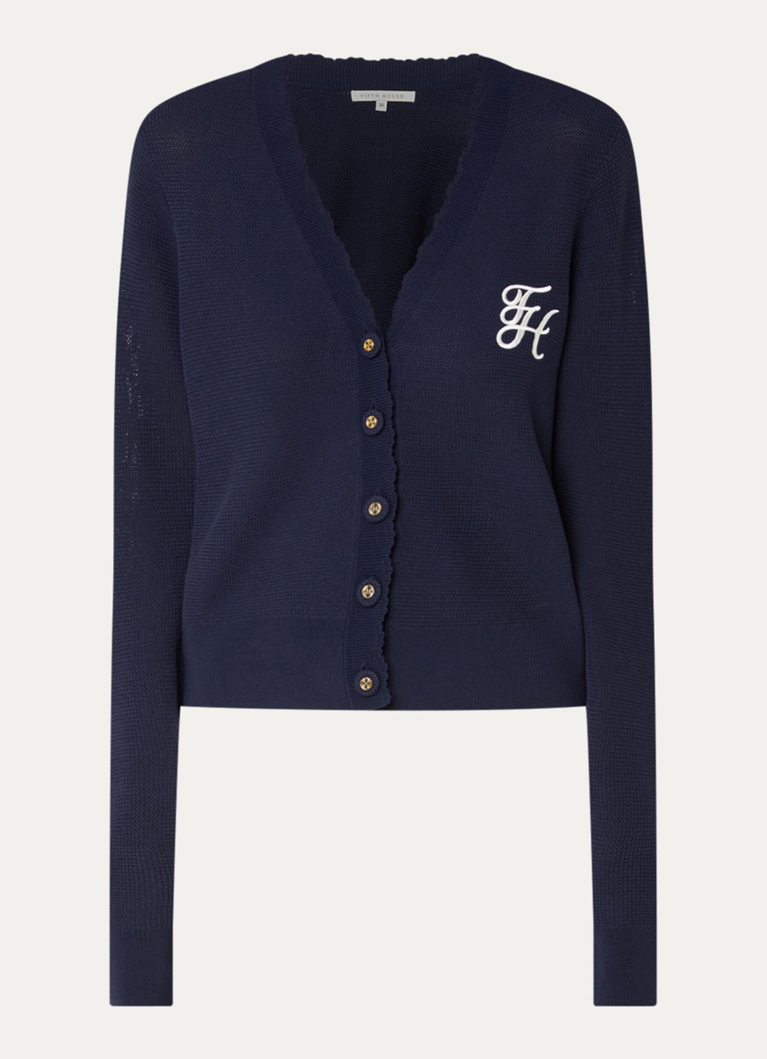 Fifth House Oberon grofgebreid vest - voorkant donkerblauw