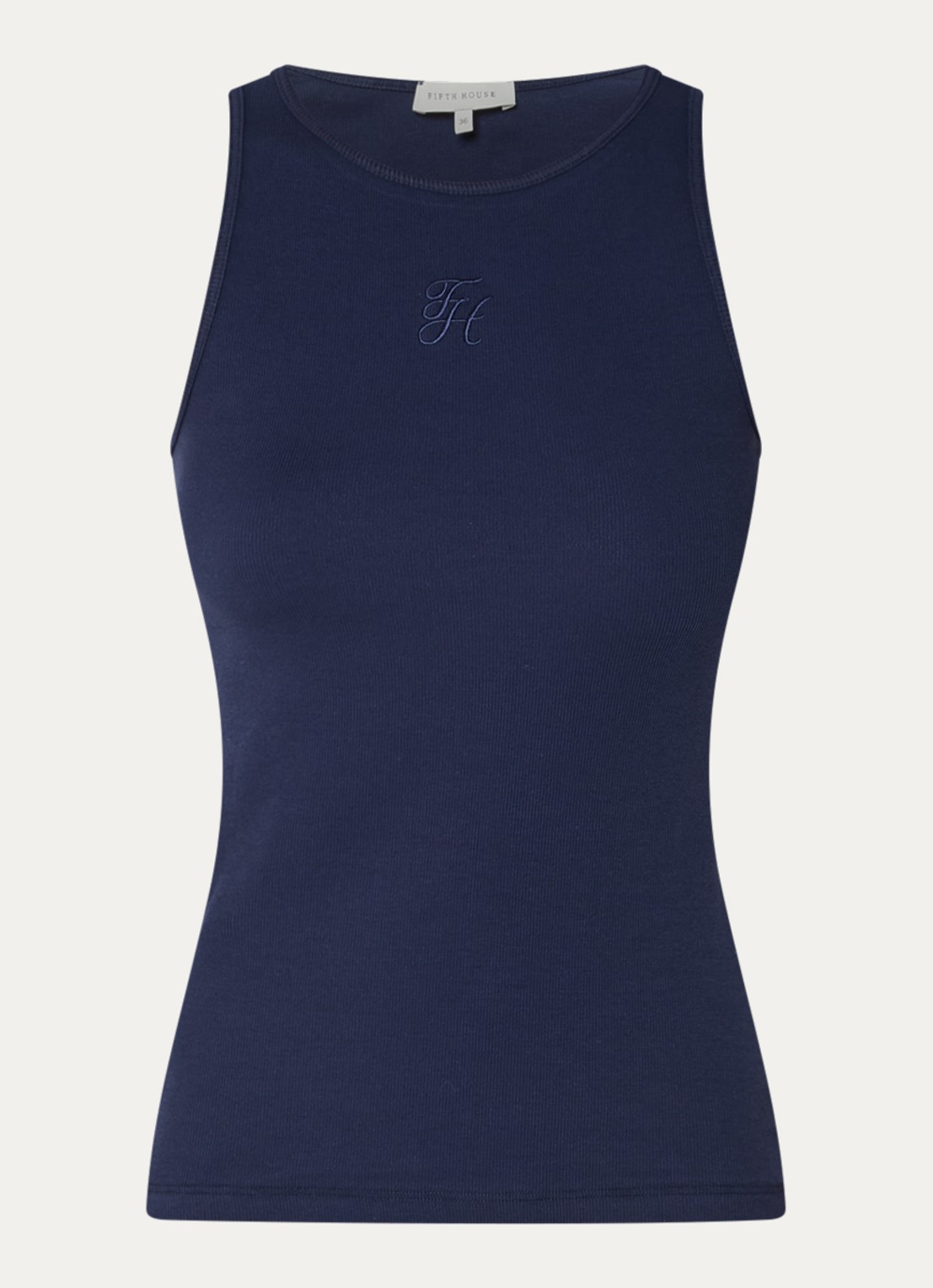 Fifth House Odega tanktop met logoborduring - voorkant donkerblauw