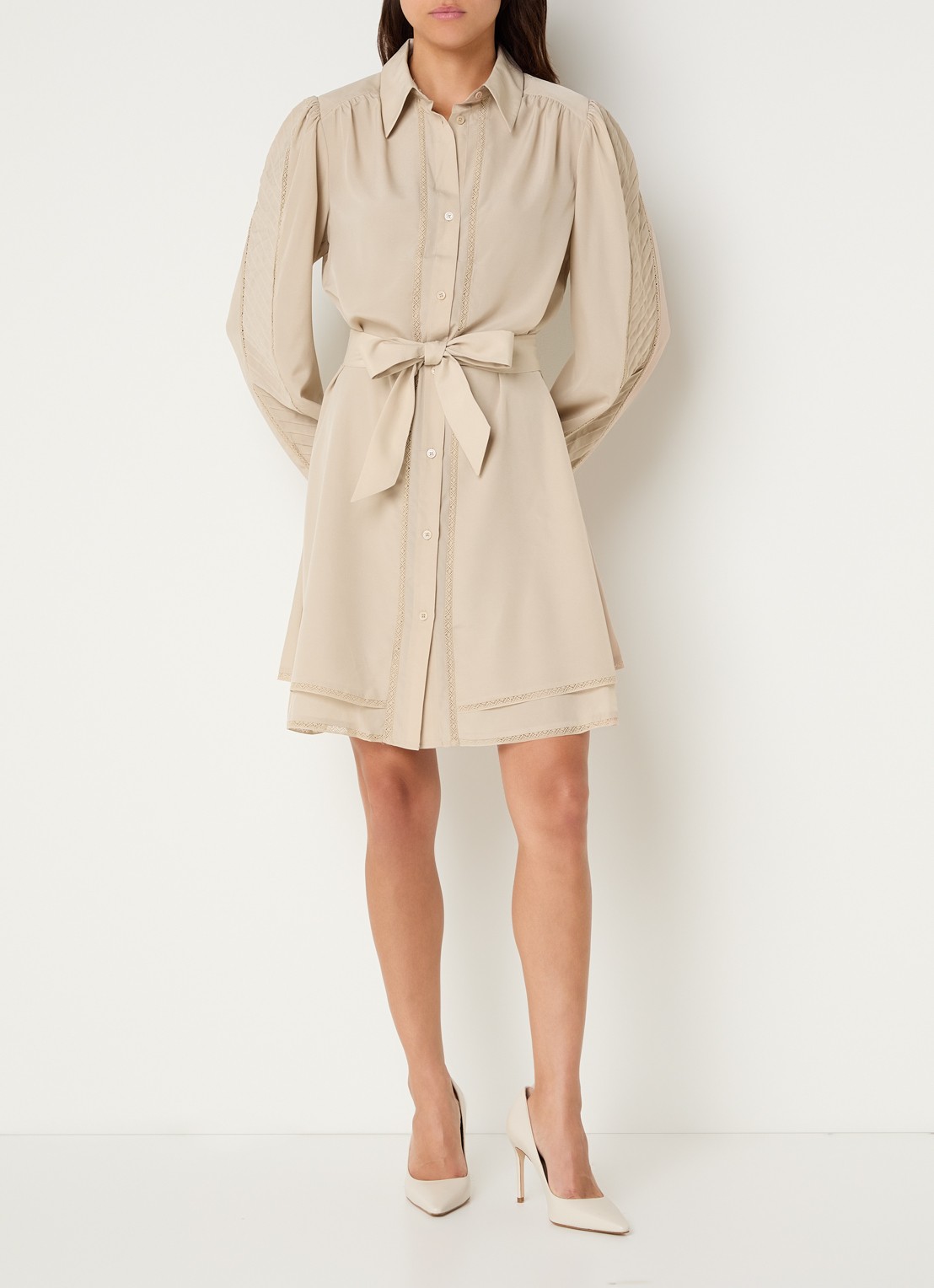 Fifth House Odell mini blousejurk - voorkant 2 beige