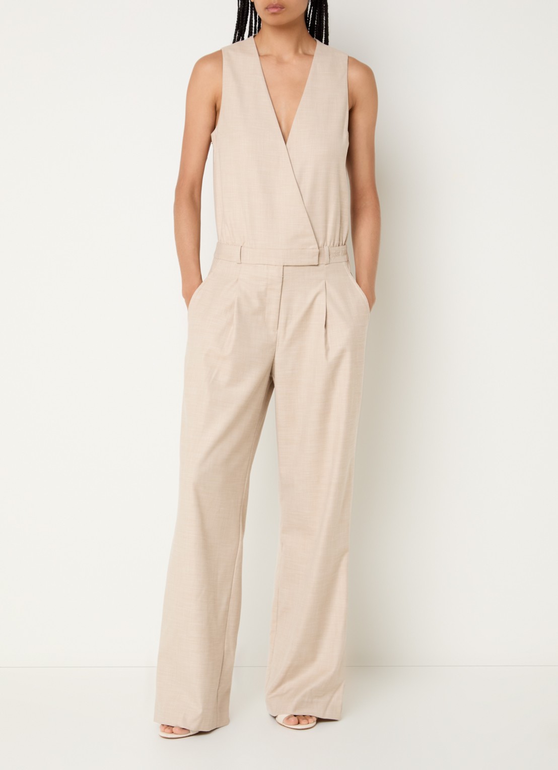 Fifth House Odil loose fit jumpsuit met steekzakken - detail 2 beige