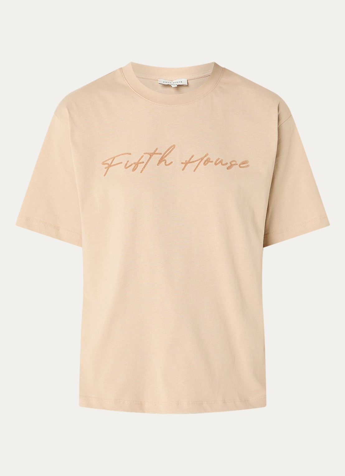 Fifth House Odilla T-shirt met flock logoprint - voorkant beige