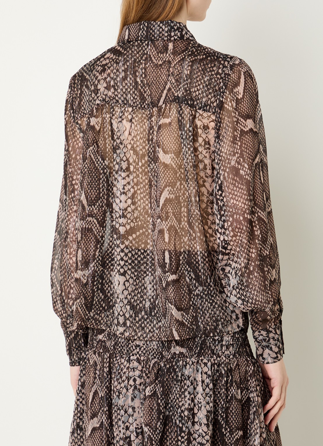 Fifth House Olicia semi-transparante blouse met slangenprint - achterkant 2 bruin
