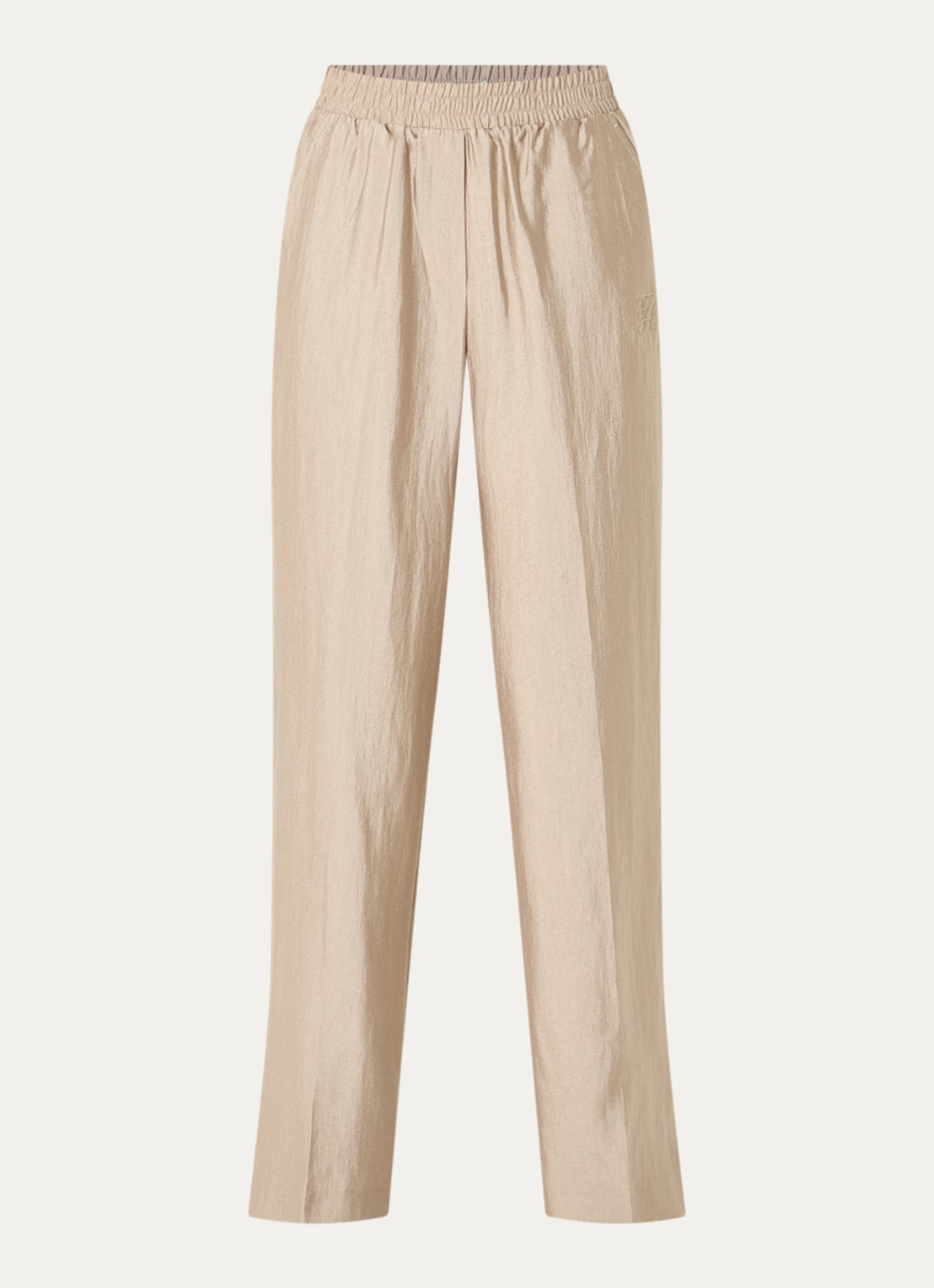 Fifth House Orlando high waist straight fit broek met glanzende finish - voorkant beige