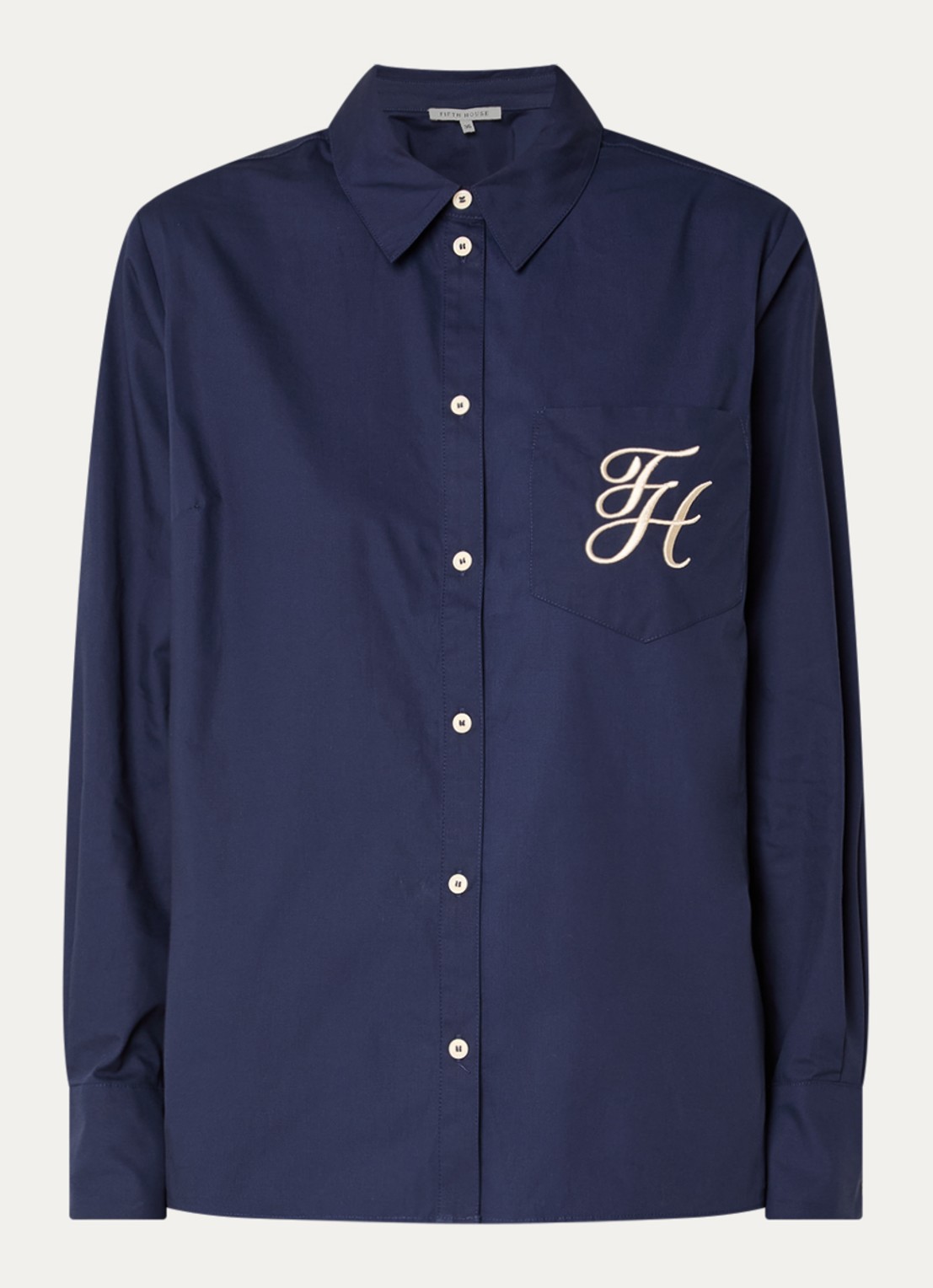 Fifth House Osan blouse met logoborduring - voorkant 2 donkerblauw