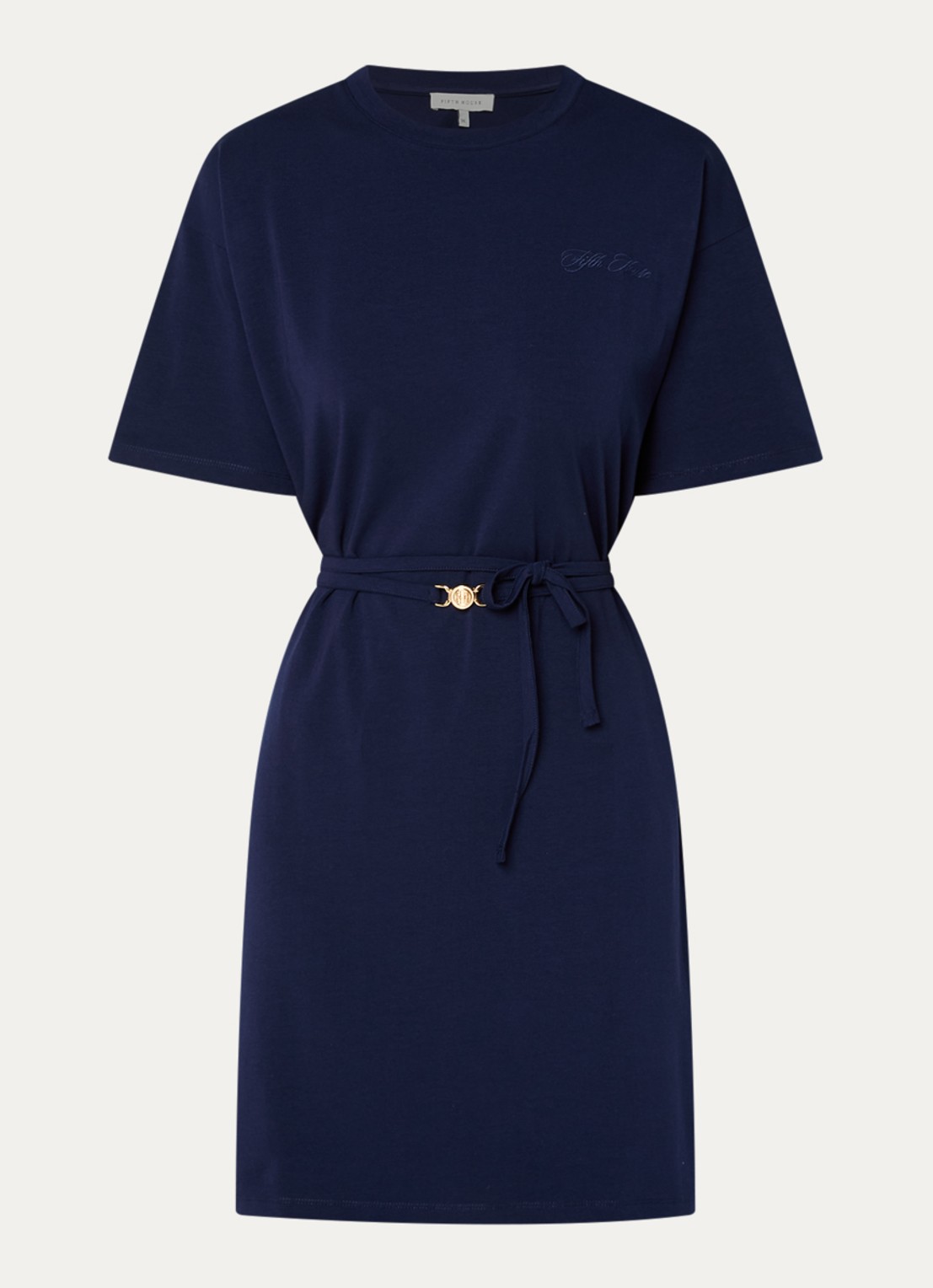 Fifth House Oxsana mini jurk met logoborduring en strikceintuur - voorkant 3 donkerblauw