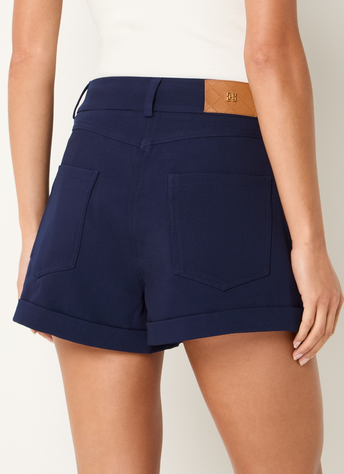 Fifth House Ozias high waist straight fit korte broek met steekzakken - achterkant 2 donkerblauw