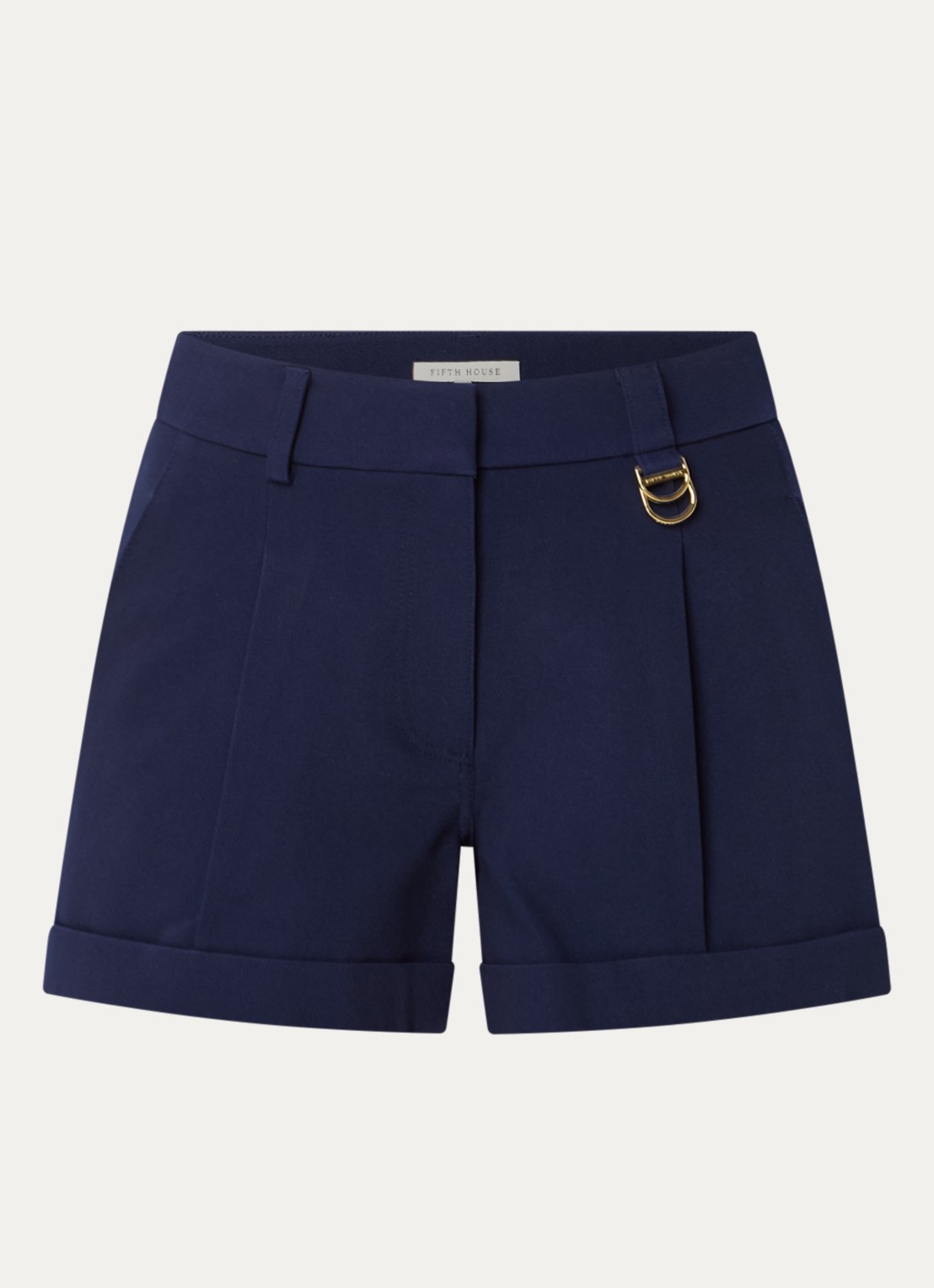 Fifth House Ozias high waist straight fit korte broek met steekzakken - voorkant 3 donkerblauw