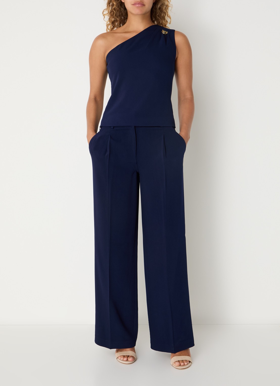 Fifth House Ozias mid waist loose fit pantalon met persplooi - voorkant 3 royalblauw