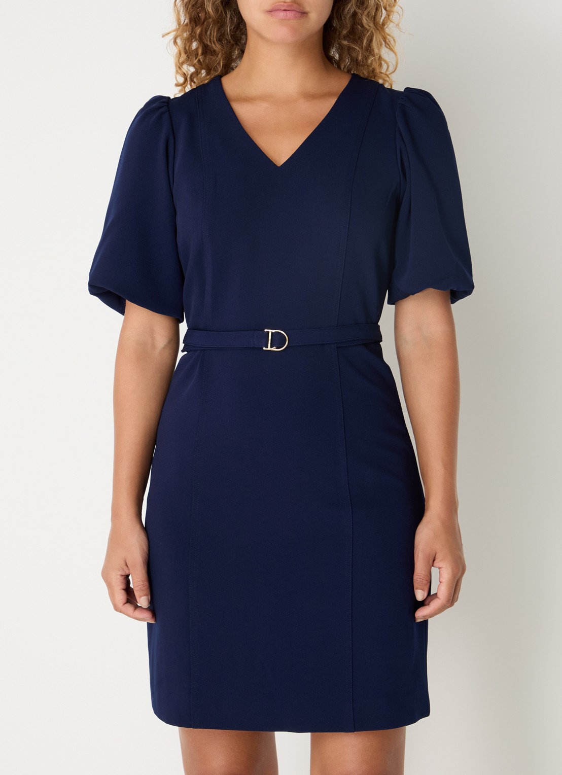 Fifth House Ozias mini jurk met pofmouw en ceintuur - detail 3 royalblauw