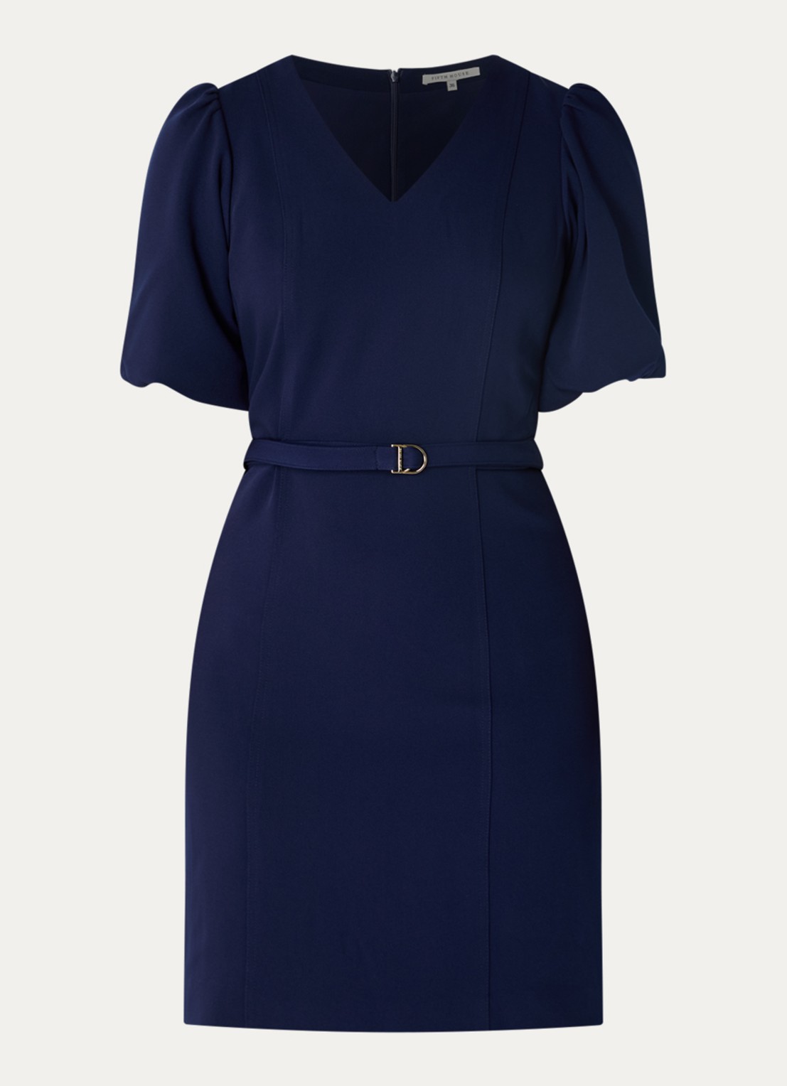 Fifth House Ozias mini jurk met pofmouw en ceintuur - voorkant royalblauw