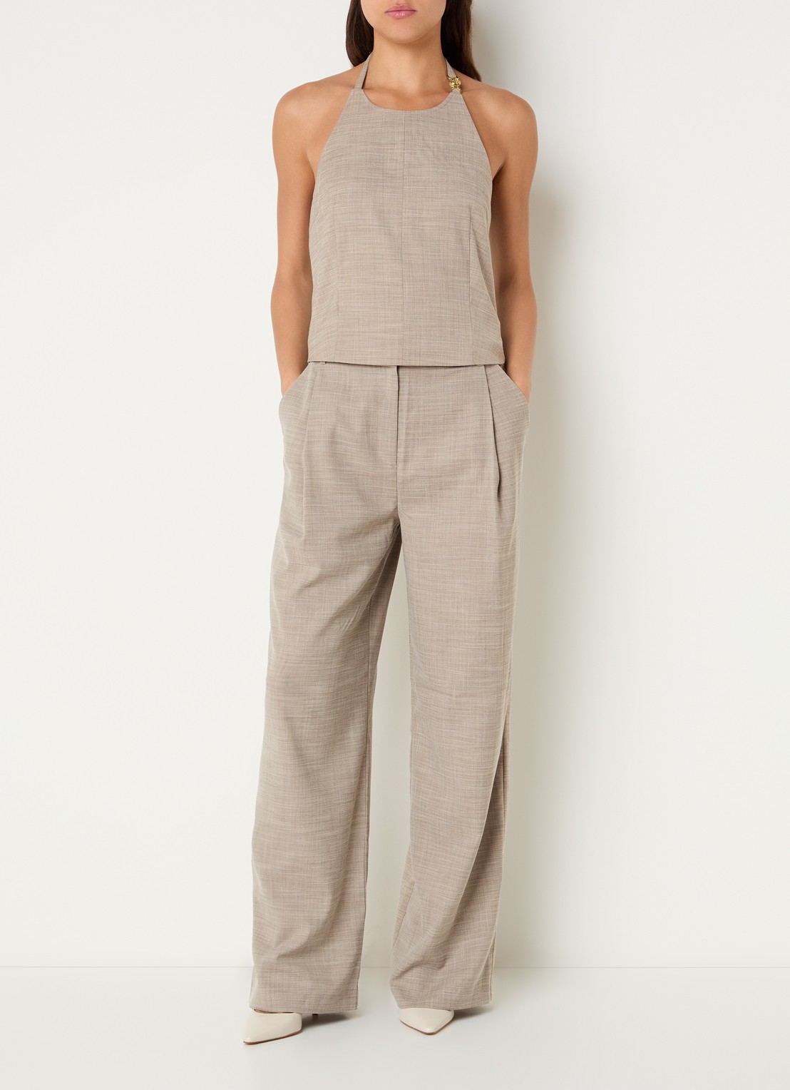 Fifth House Ozzy high waist straight leg pantalon met steekzakken  - voorkant 2 middengrijs