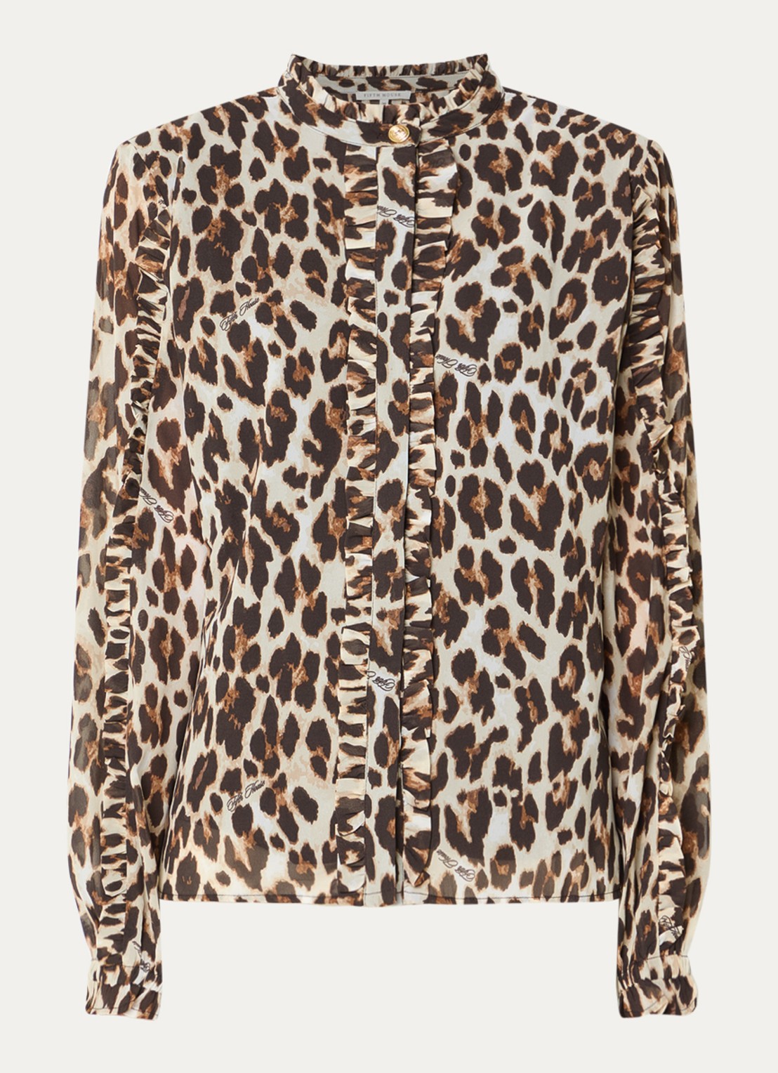 Fifth House Palesa blouse met panterprint en ruches - voorkant 3 bruin