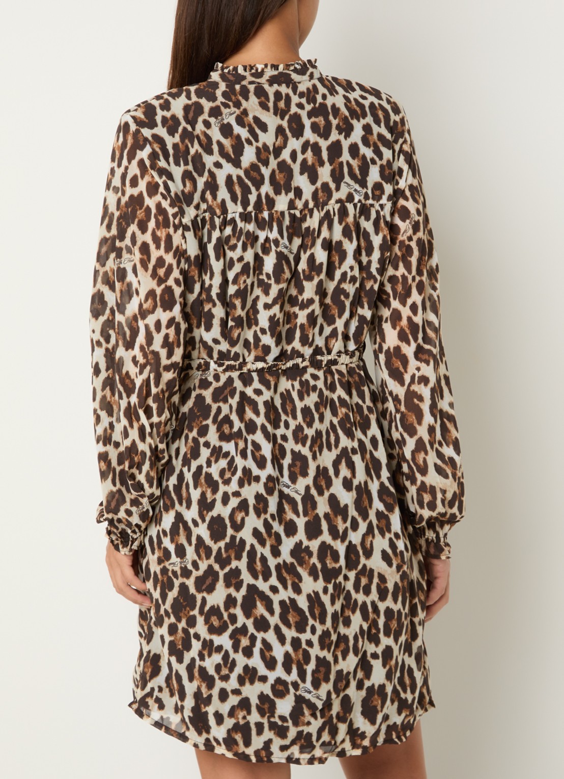 Fifth House Palesa mini blouse jurk met panterprint en volant  - achterkant 3 bruin