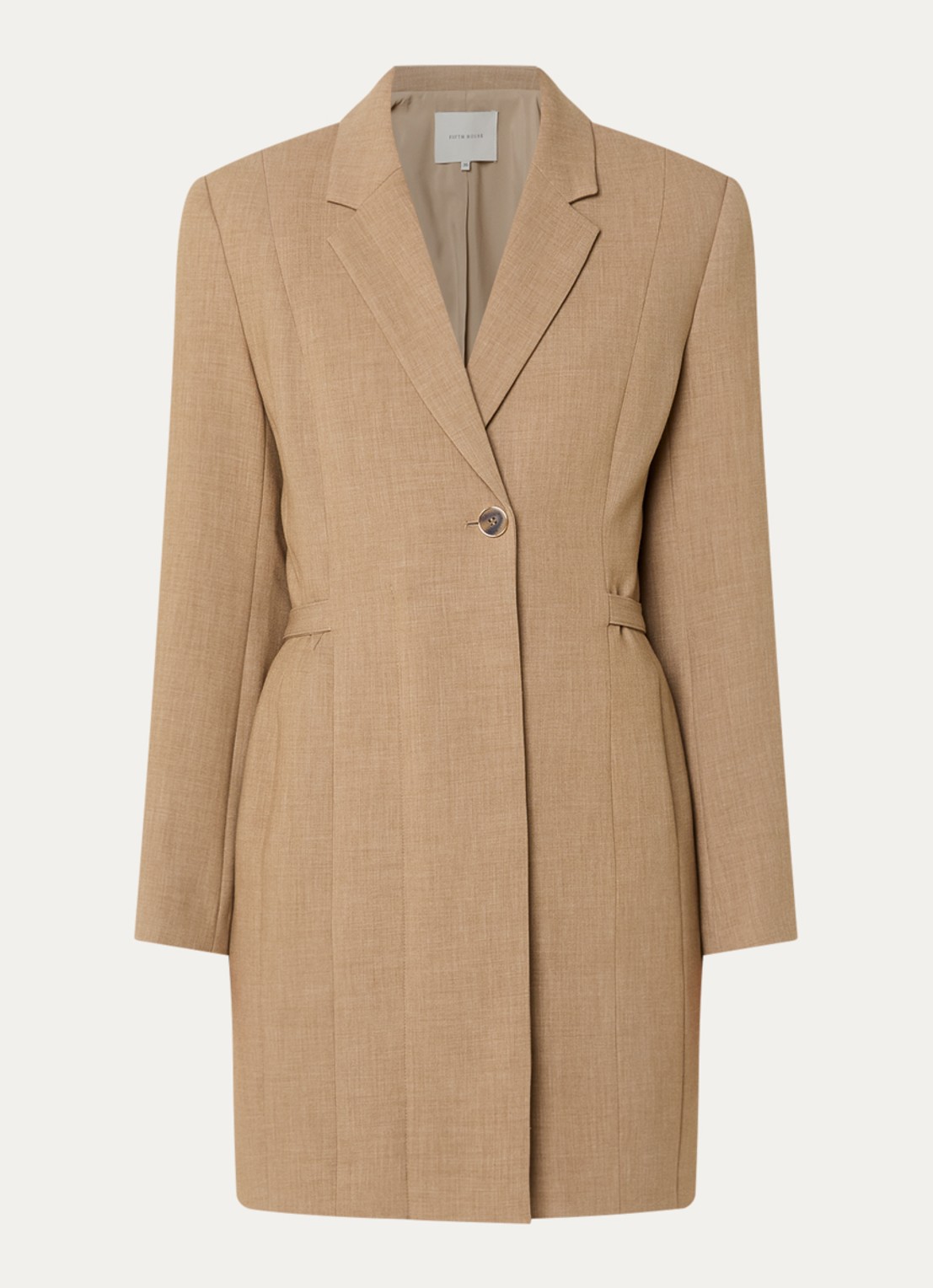 Fifth House Paloma mini blazerjurk met ceintuur - voorkant camel