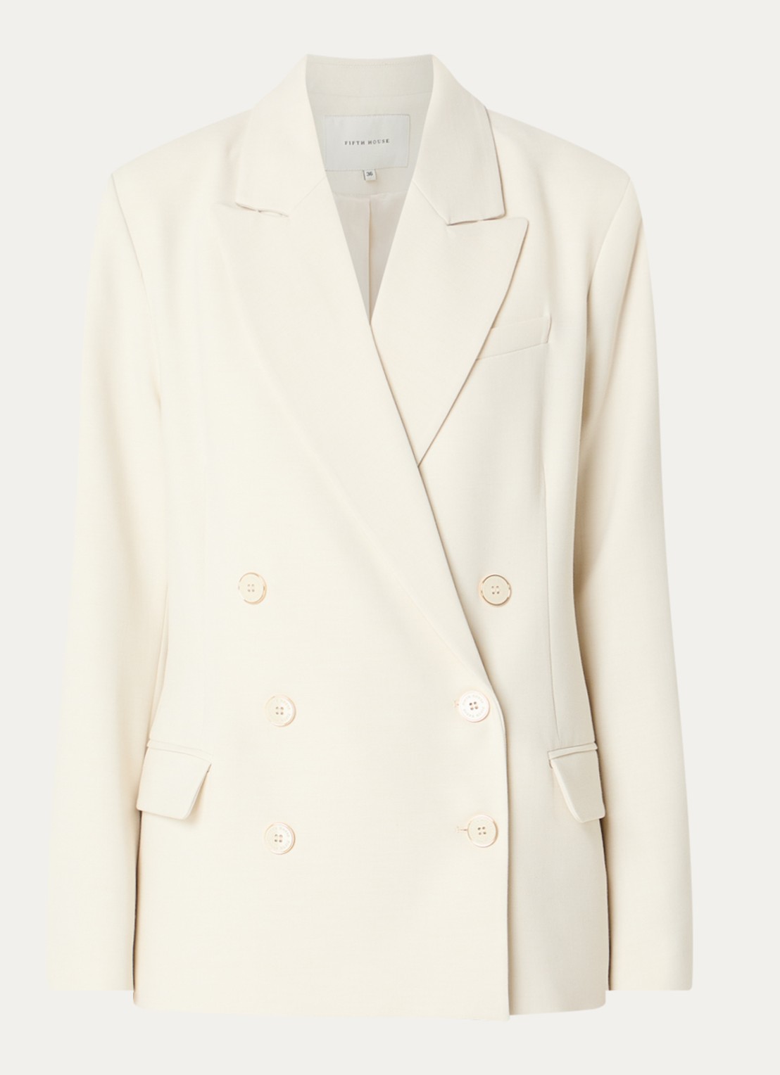 Fifth House Paradice double-breasted blazer in wolblend met klepzakken - voorkant creme