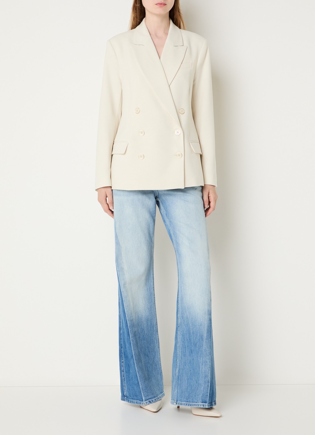 Fifth House Paradice double-breasted blazer in wolblend met klepzakken - voorkant 2 creme