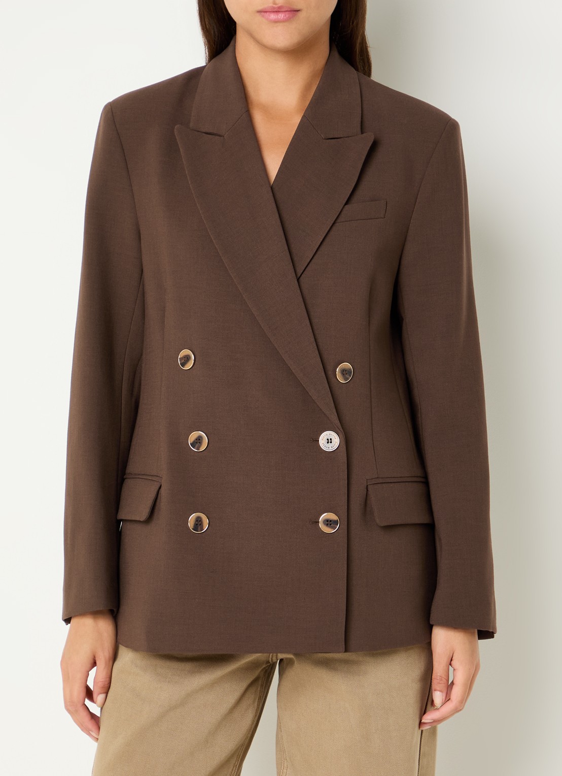 Fifth House Paradice double-breasted blazer in wolblend met klepzakken - detail 4 donkerbruin