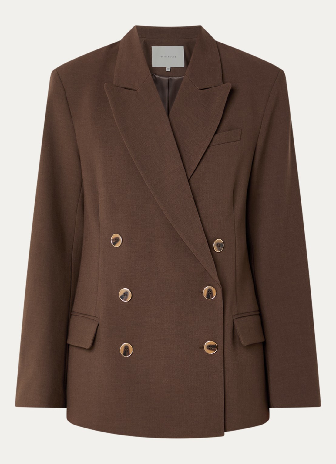 Fifth House Paradice double-breasted blazer in wolblend met klepzakken - voorkant 2 donkerbruin