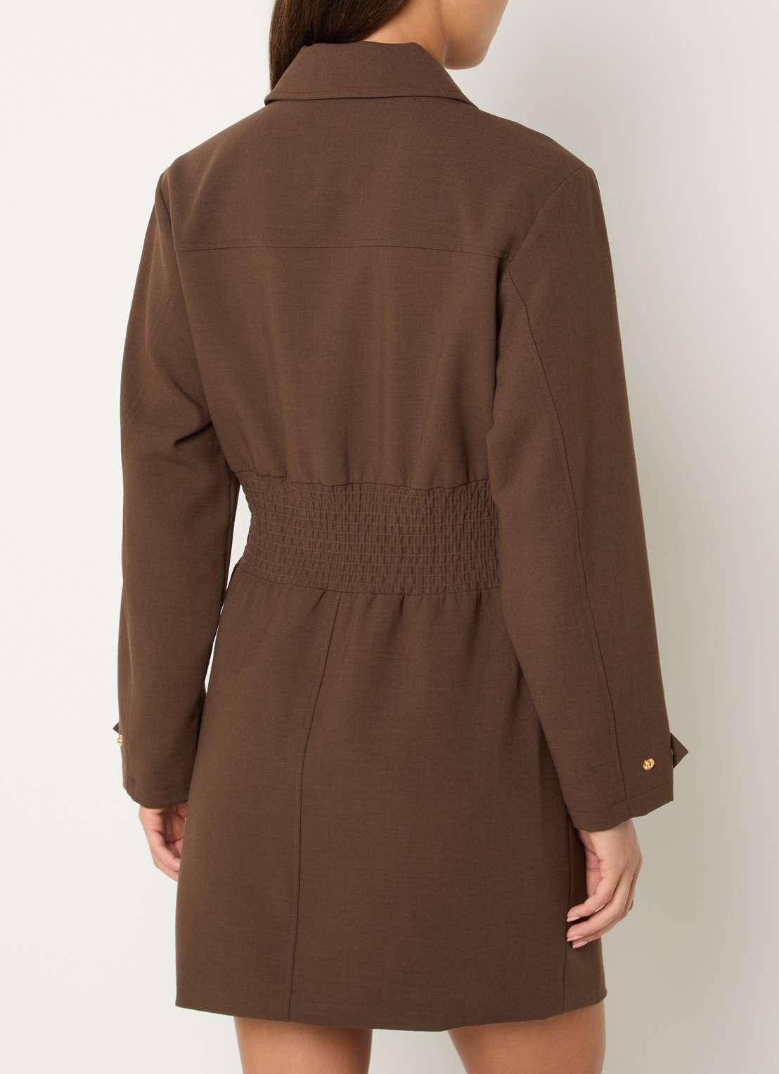 Fifth House Paradice mini jurk met smockwerk - achterkant donkerbruin
