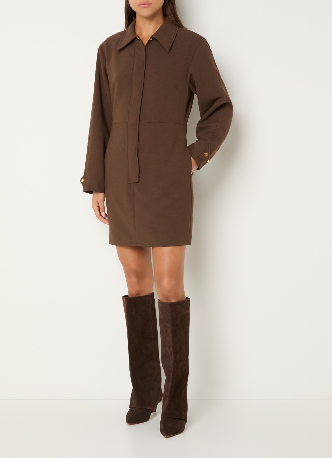 Fifth House Paradice mini jurk met smockwerk - voorkant 4 donkerbruin