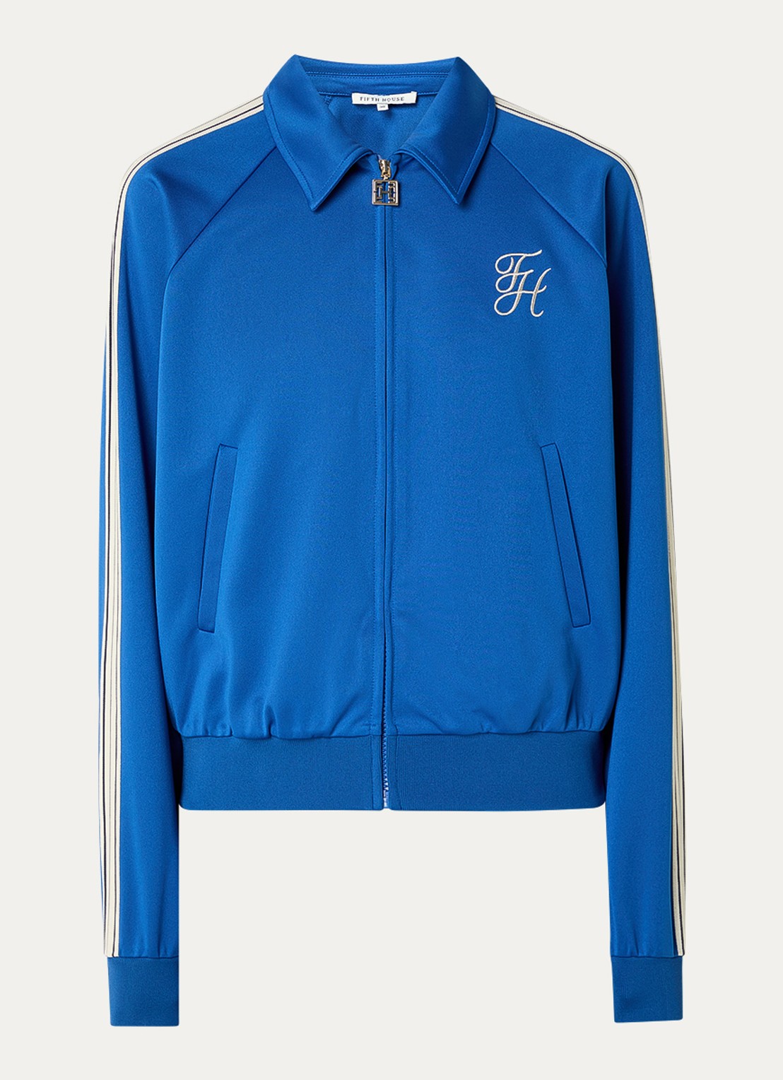 Fifth House Sweatvest met logoborduring en steekzakken - voorkant 3 royalblauw