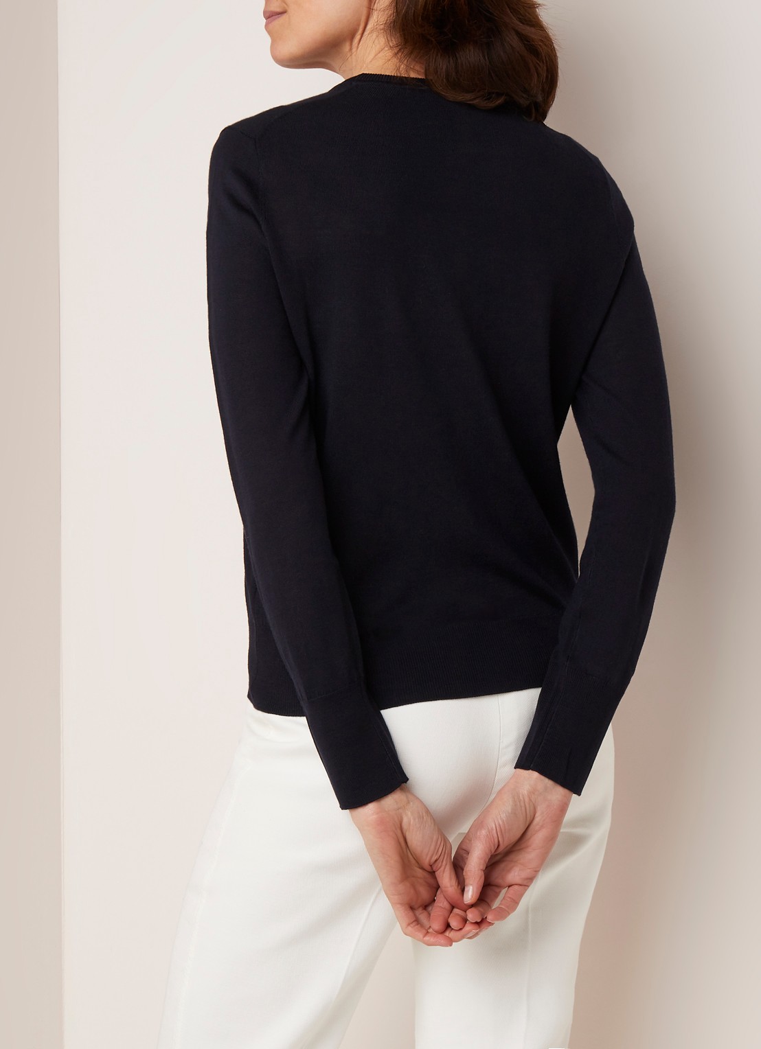 Filippa K Pullover van merino wol - achterkant donkerblauw