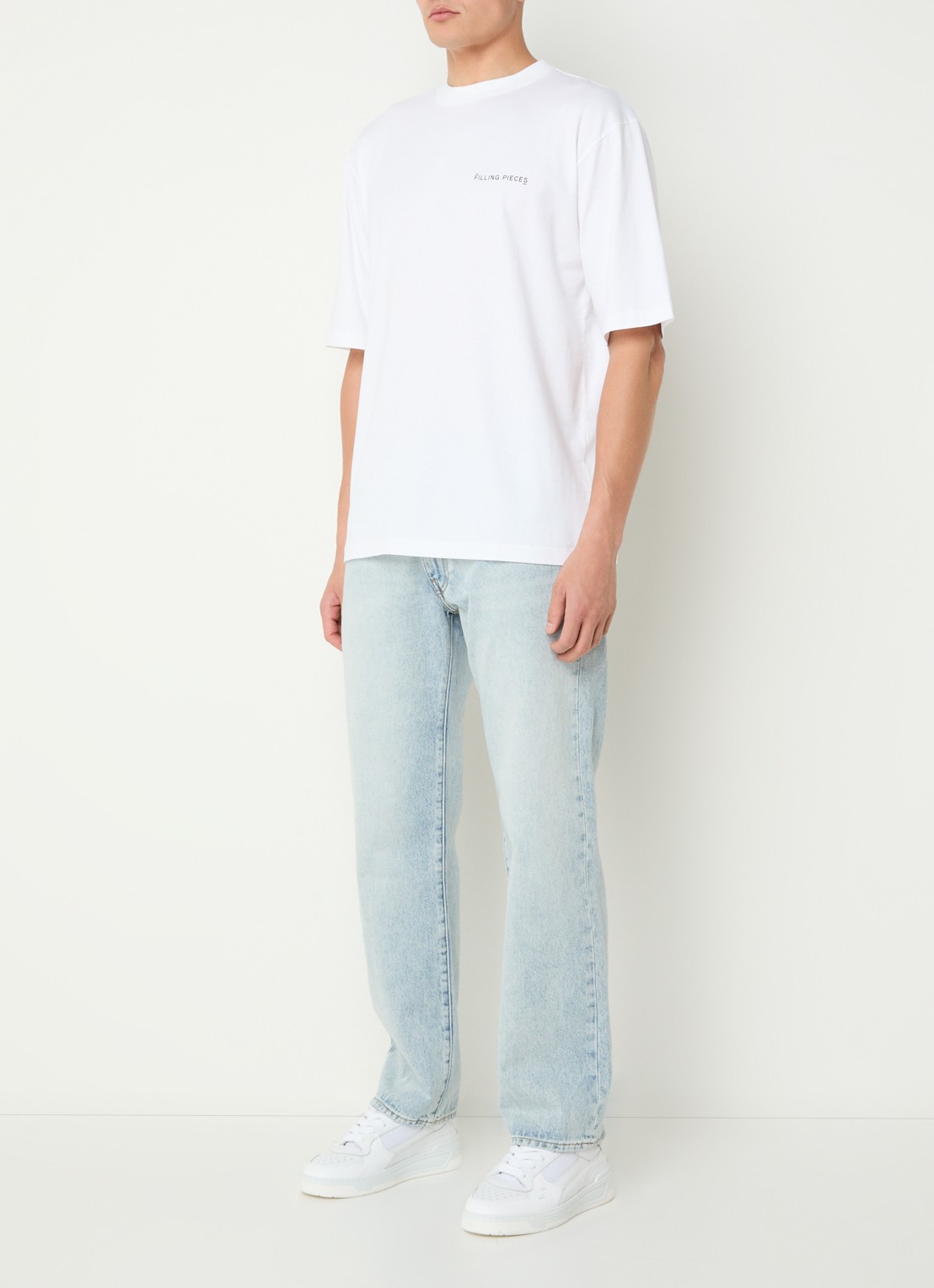 Filling Pieces Boxy T-shirt met logo - voorkant 4 wit