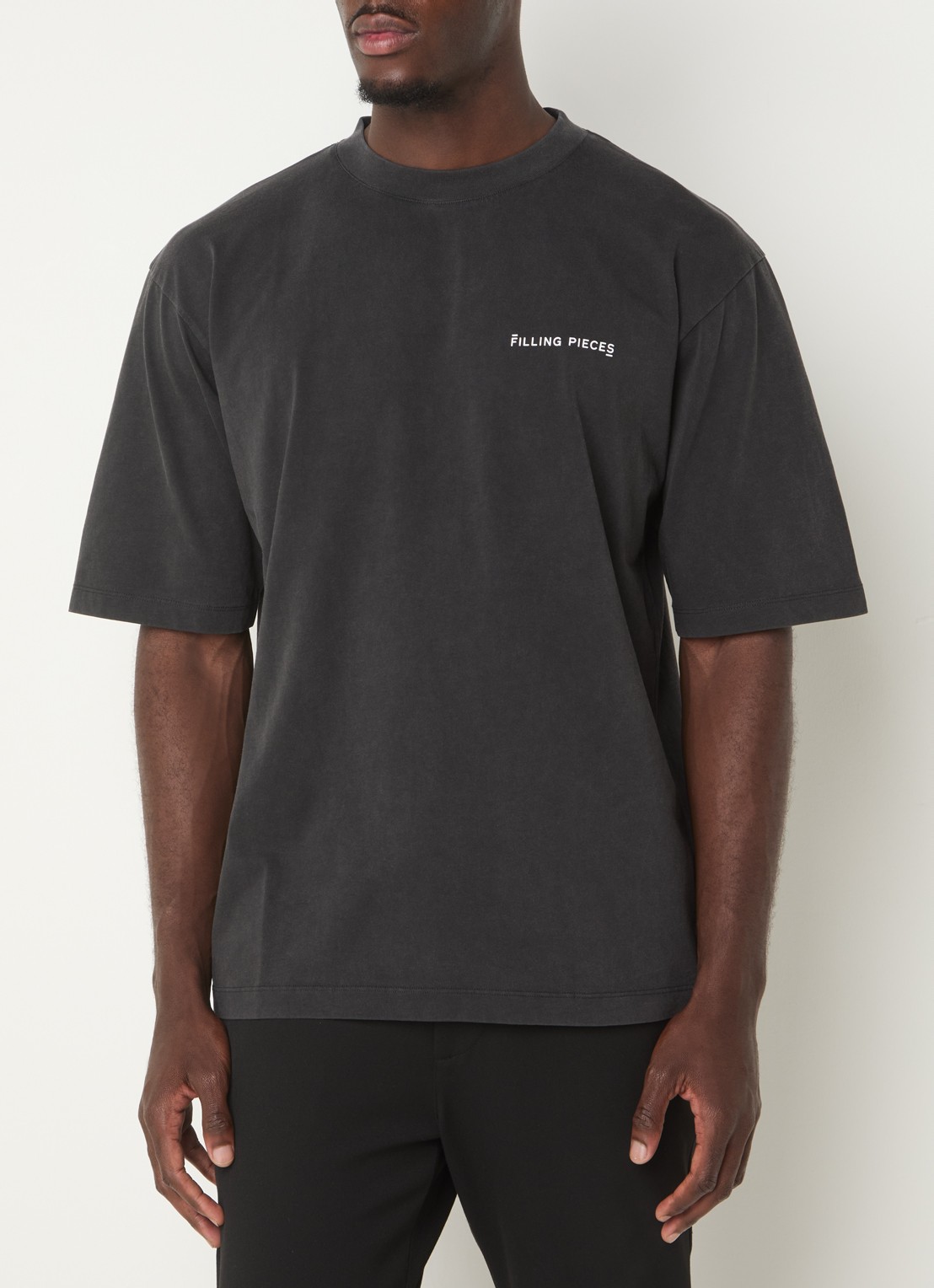 Filling Pieces Boxy T-shirt met logo - detail antraciet
