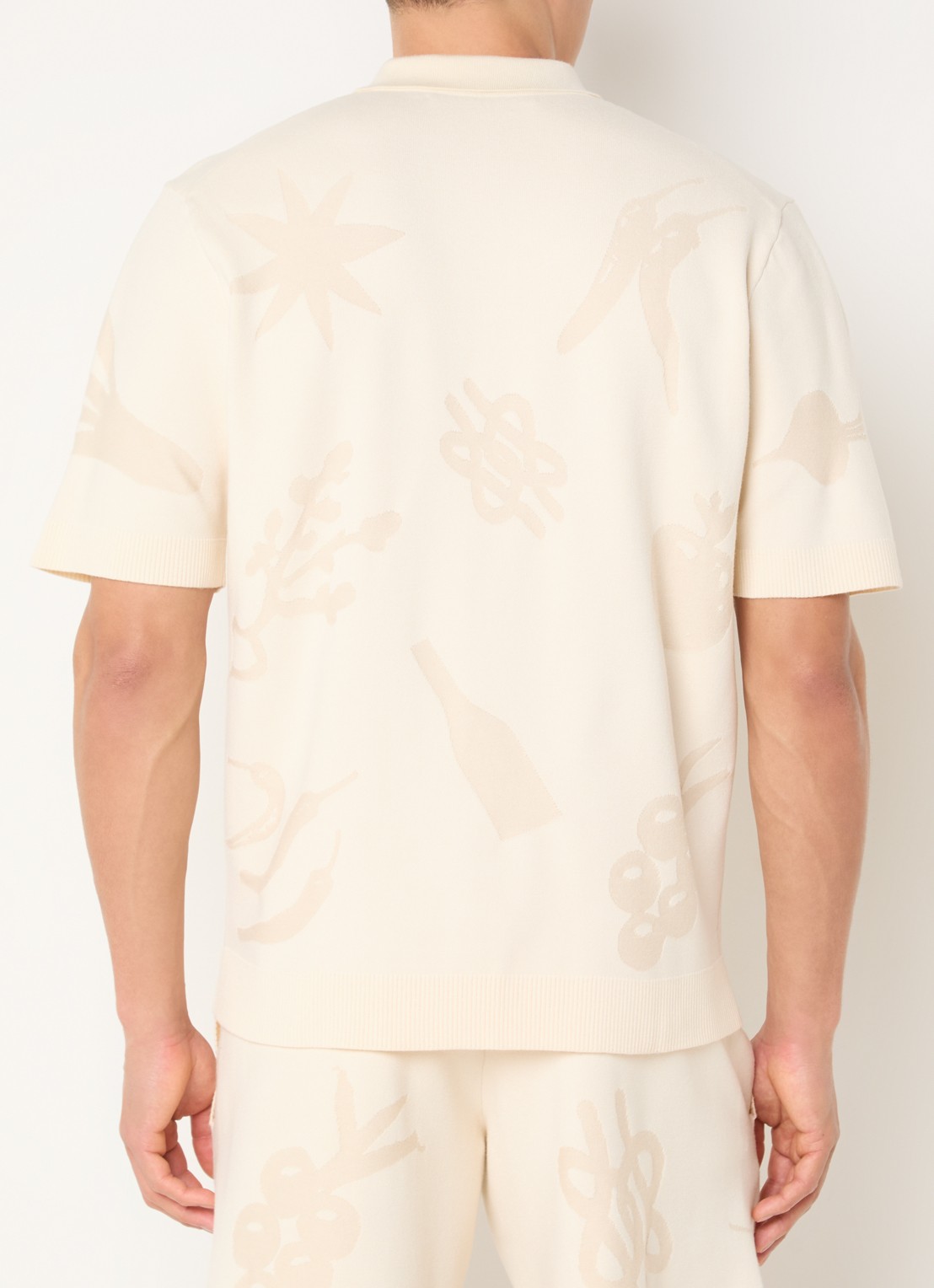 Filling Pieces Breaking Bread fijngebreid vest met ingebreide print - achterkant creme