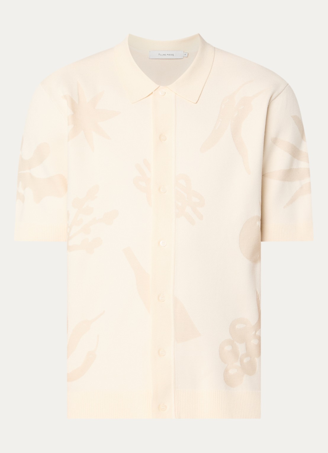 Filling Pieces Breaking Bread fijngebreid vest met ingebreide print - voorkant 2 creme