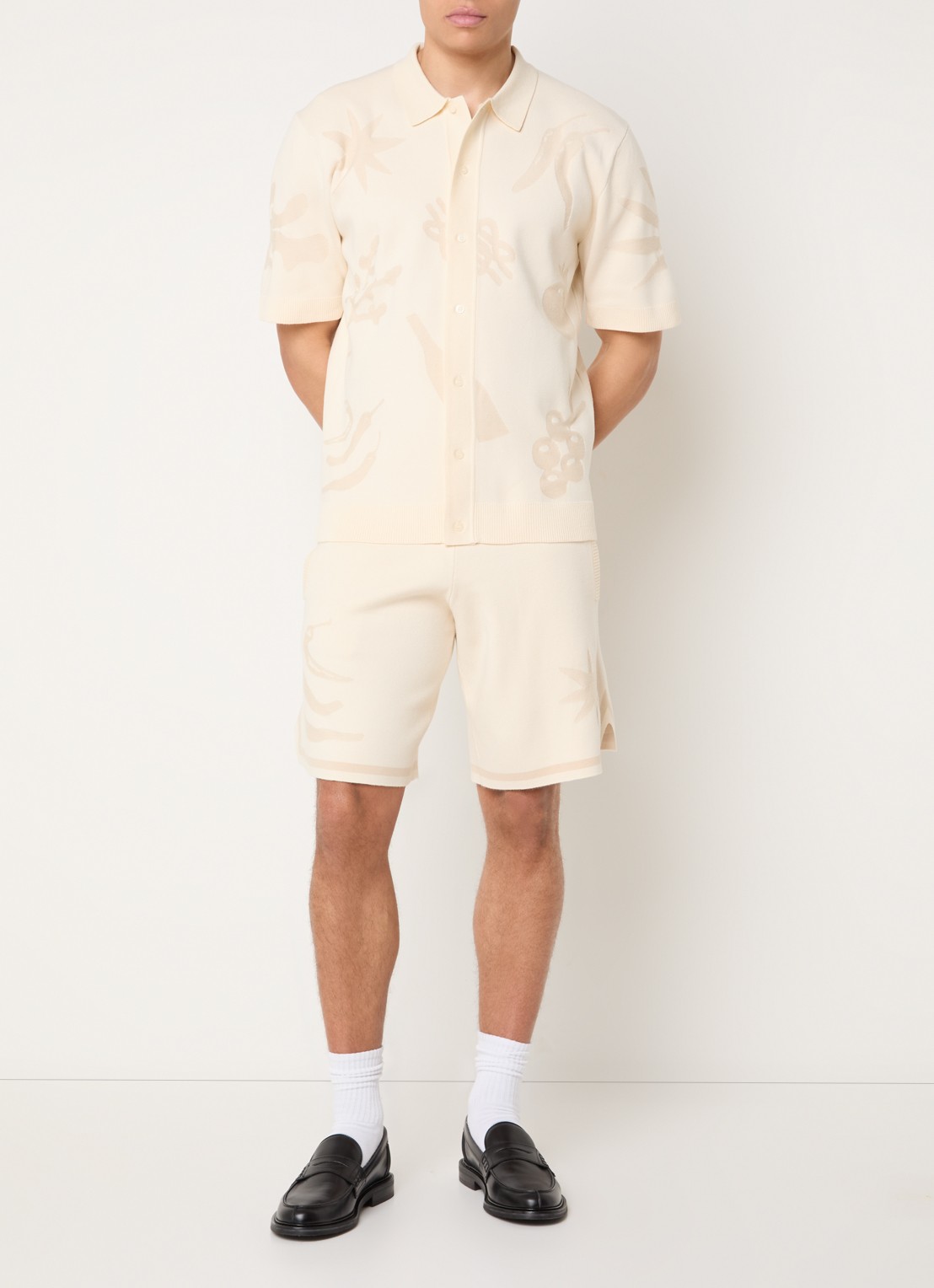 Filling Pieces Breaking Bread fijngebreid vest met ingebreide print - voorkant 3 creme