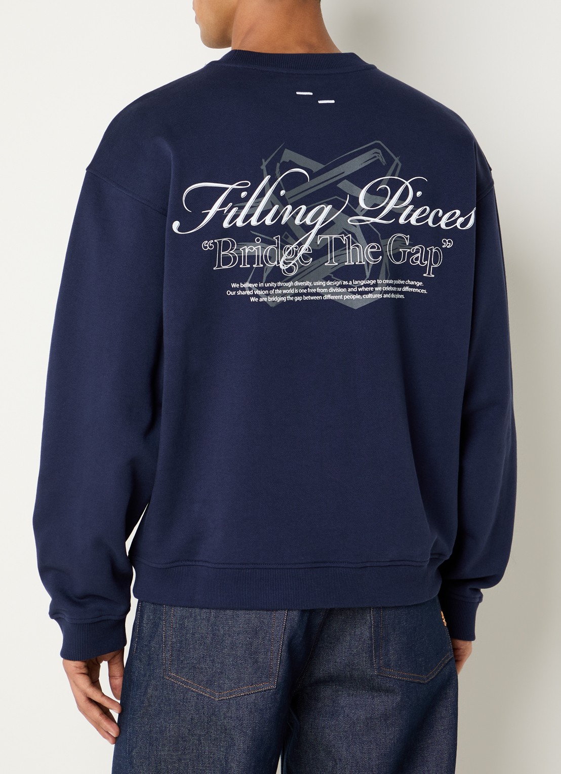Filling Pieces Bridge the Gap sweater met logo- en backprint - detail 3 donkerblauw