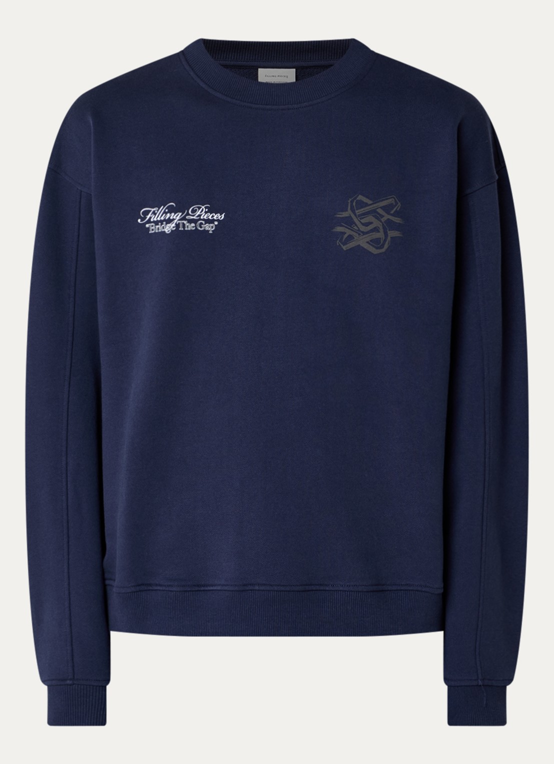 Filling Pieces Bridge the Gap sweater met logo- en backprint - voorkant donkerblauw