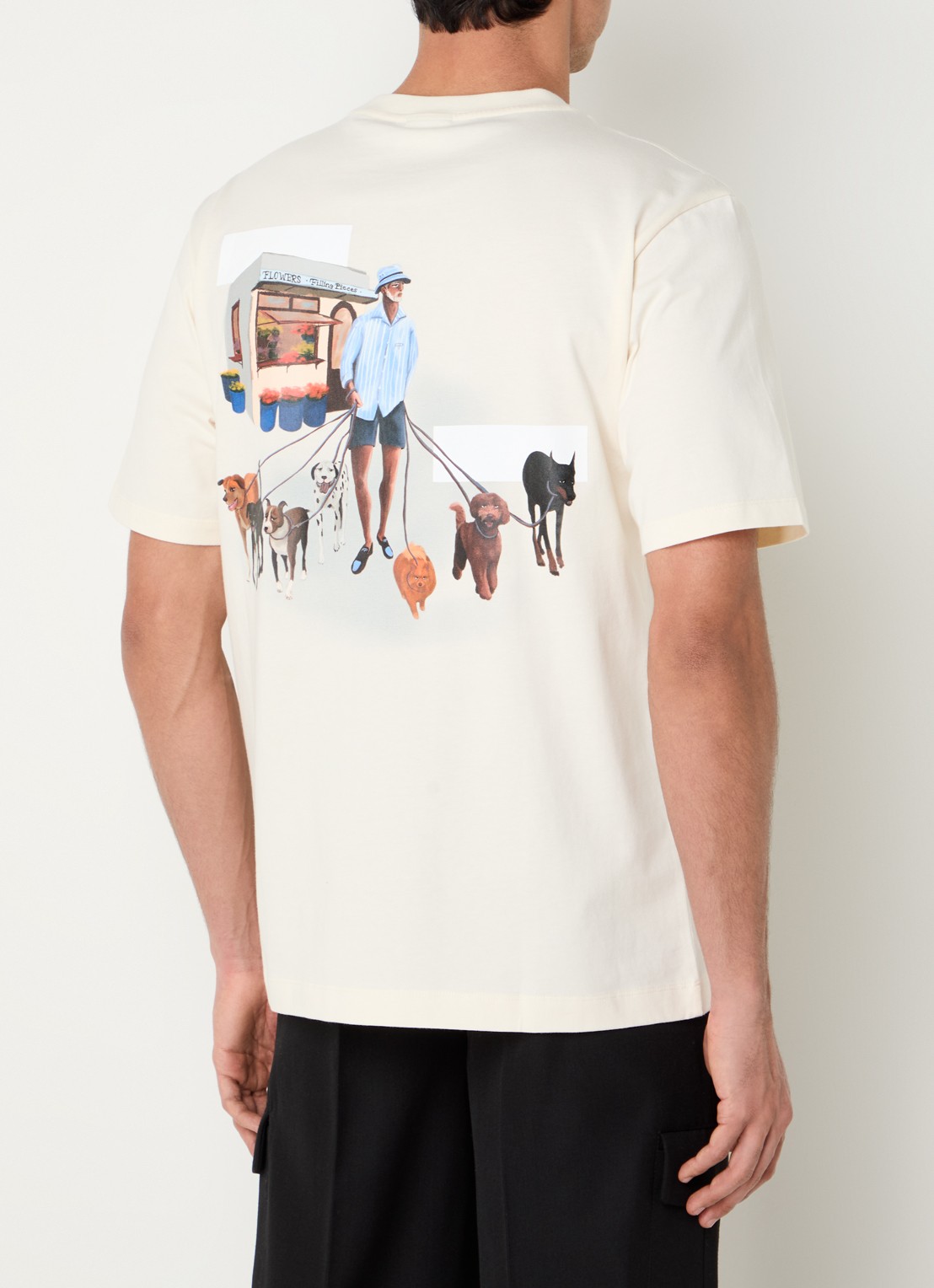 Filling Pieces Dog Walker T-shirt van  katoen met logo- en backprint - detail 2 creme