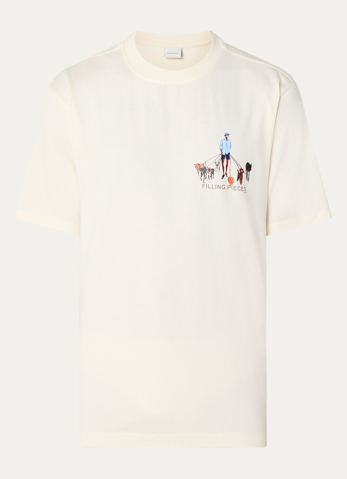Filling Pieces Dog Walker T-shirt van  katoen met logo- en backprint - voorkant 3 creme