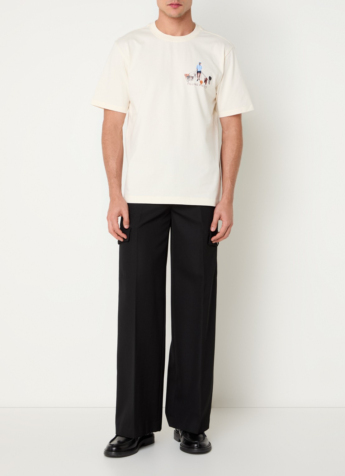 Filling Pieces Dog Walker T-shirt van  katoen met logo- en backprint - voorkant 4 creme
