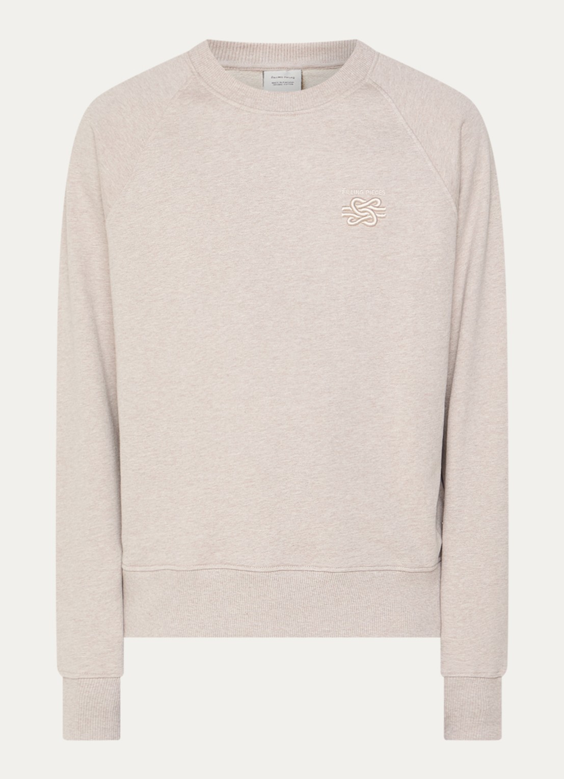 Filling Pieces Embroidered Knot sweater met gemêleerd dessin en logoborduring - voorkant 2 donkerbeige