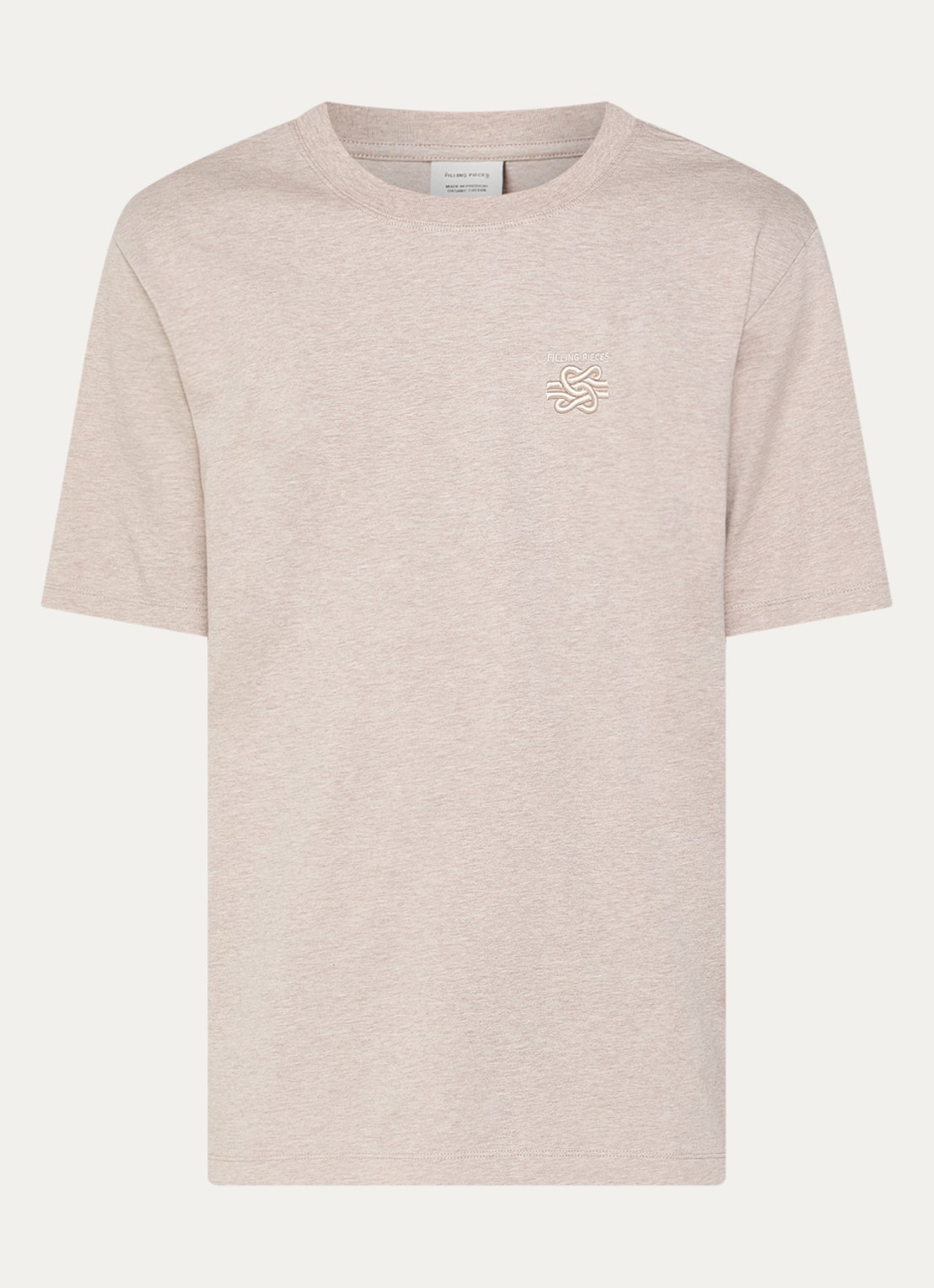 Filling Pieces Embroidered Knot T-shirt met gemêleerd dessin en logoborduring - voorkant 3 donkerbeige