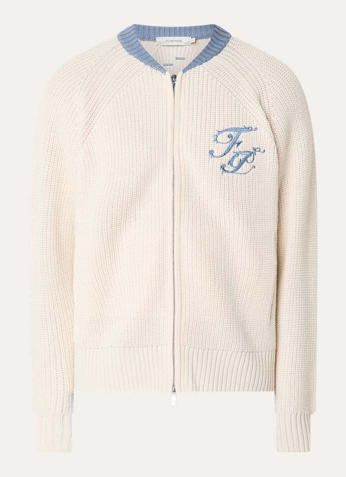 Filling Pieces Fijngebreid vest in wolblend met logoborduring - voorkant 3 creme