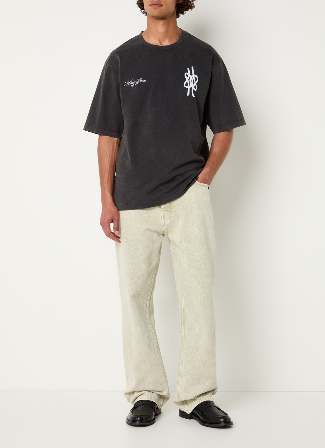 Filling Pieces Film Strip T-shirt met logo- en backprint - voorkant 2 zwart