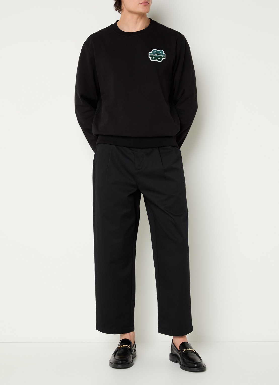 Filling Pieces Gowtu sweater van  katoen met logo - voorkant 4 zwart