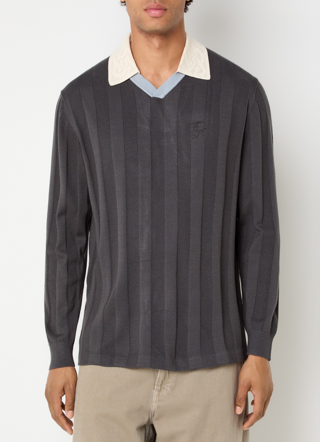 Filling Pieces Grofgebreide pullover met logo - detail 3 antraciet