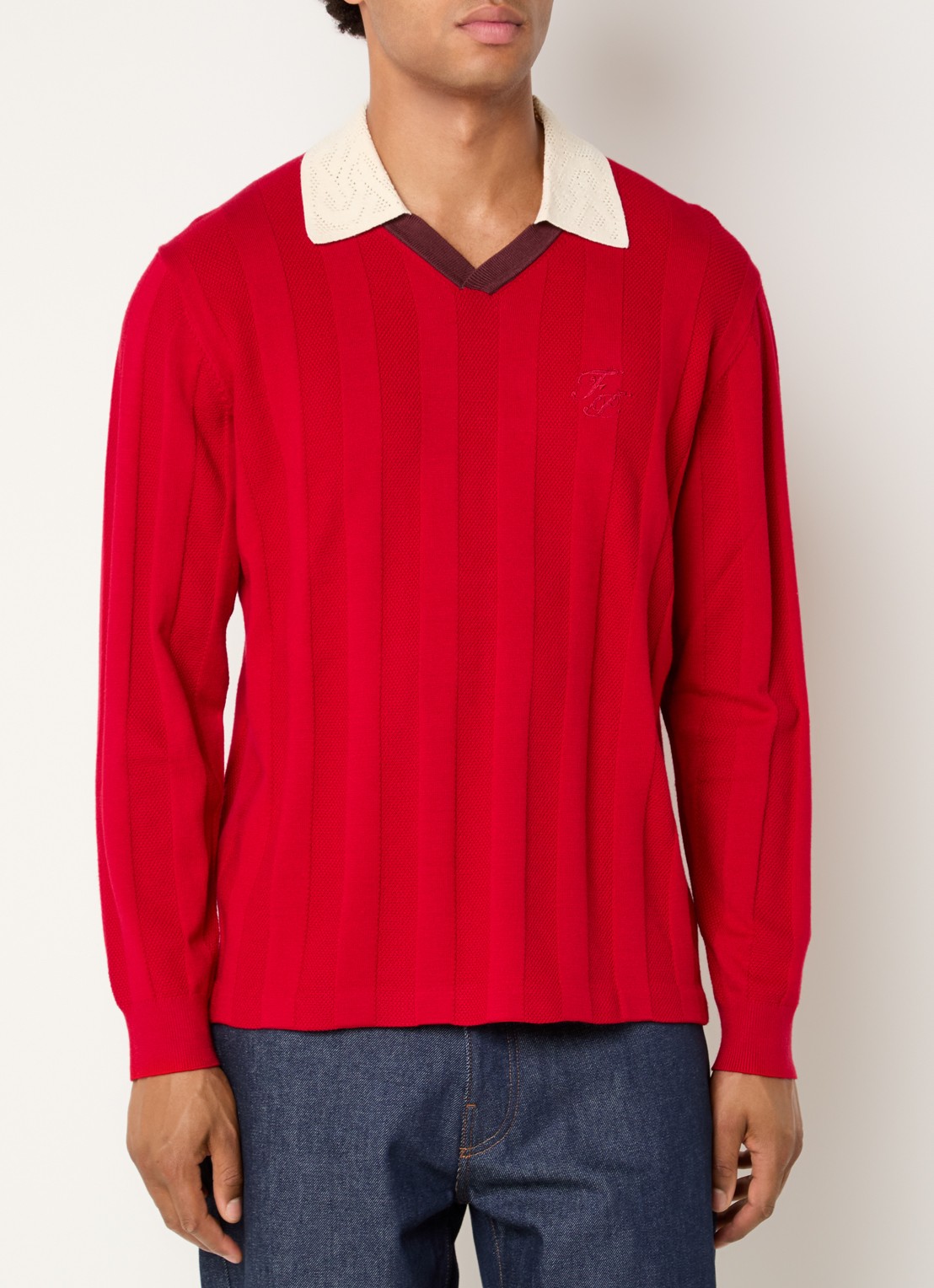 Filling Pieces Grofgebreide pullover met logo - detail 3 rood