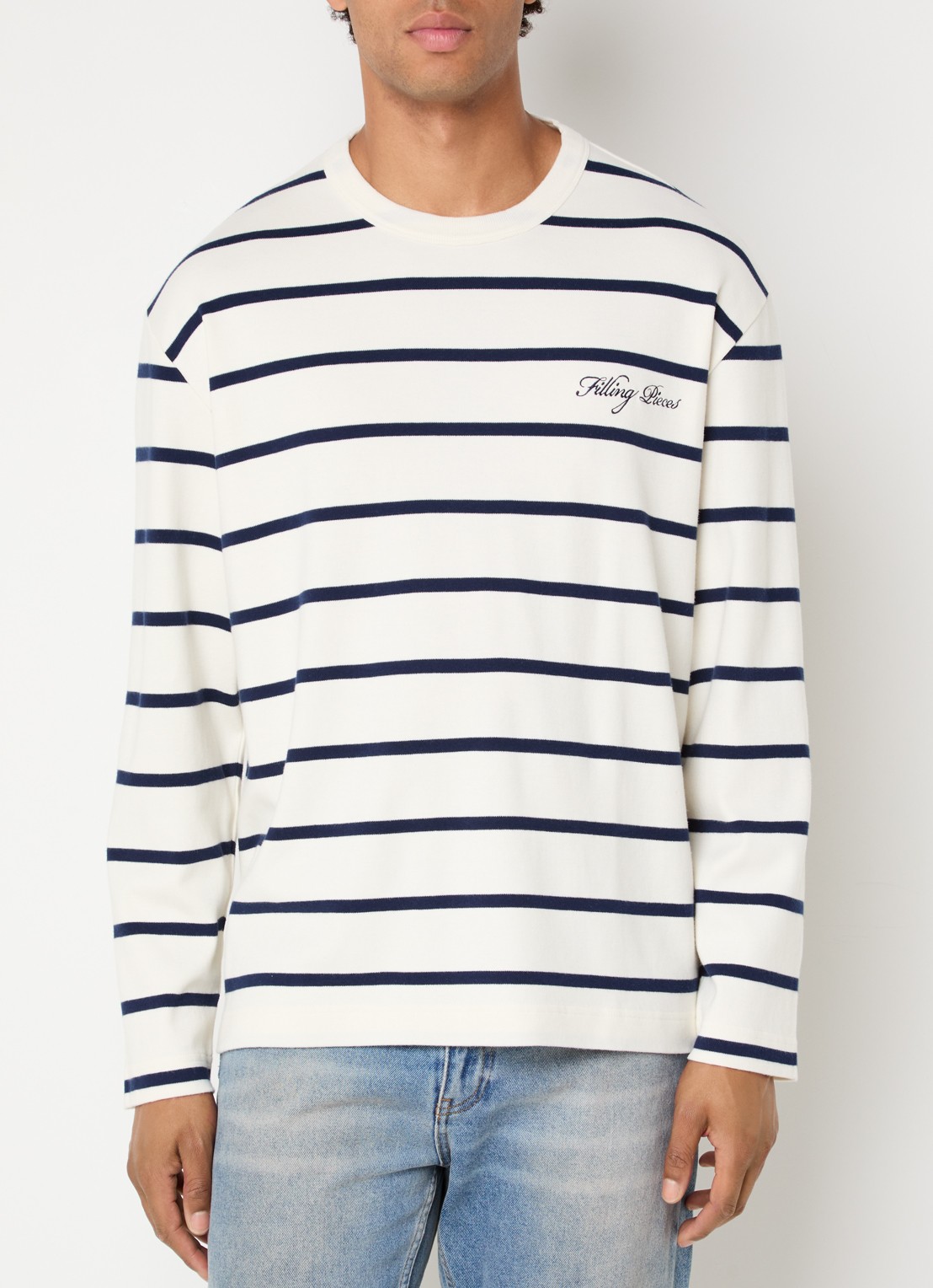 Filling Pieces Long sleeve met logo en streepprint - detail 4 gebroken wit