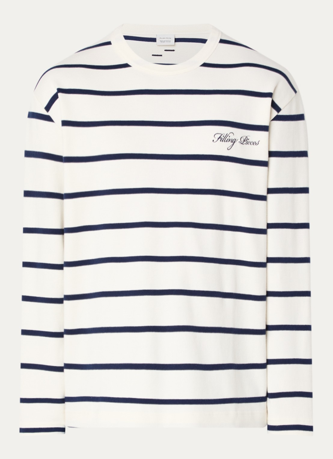 Filling Pieces Long sleeve met logo en streepprint - voorkant 2 gebroken wit