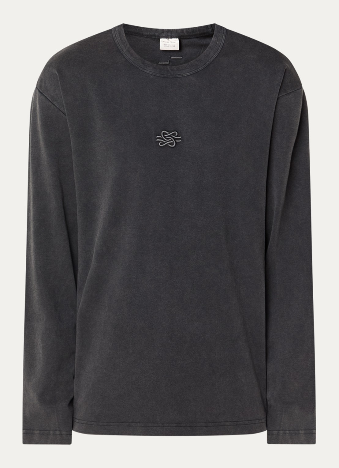 Filling Pieces Longsleeve met borduring en verwassen afwerking - voorkant 3 zwart