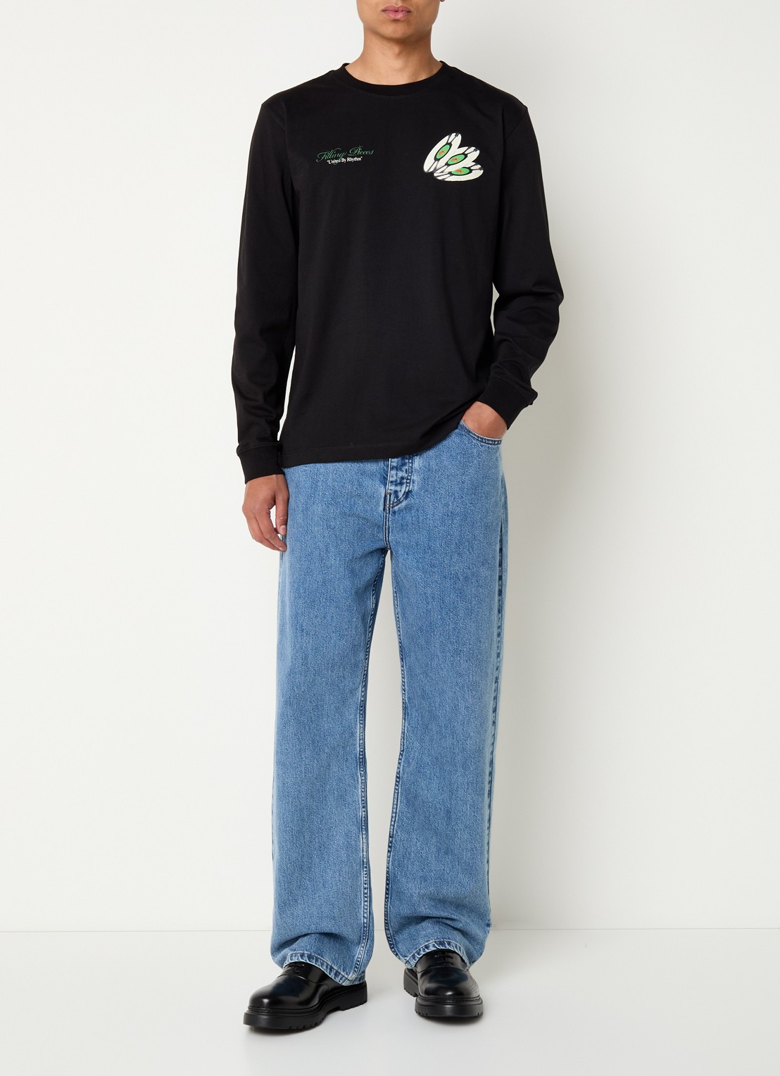 Filling Pieces Longsleeve met logo- en backprint - voorkant 3 zwart