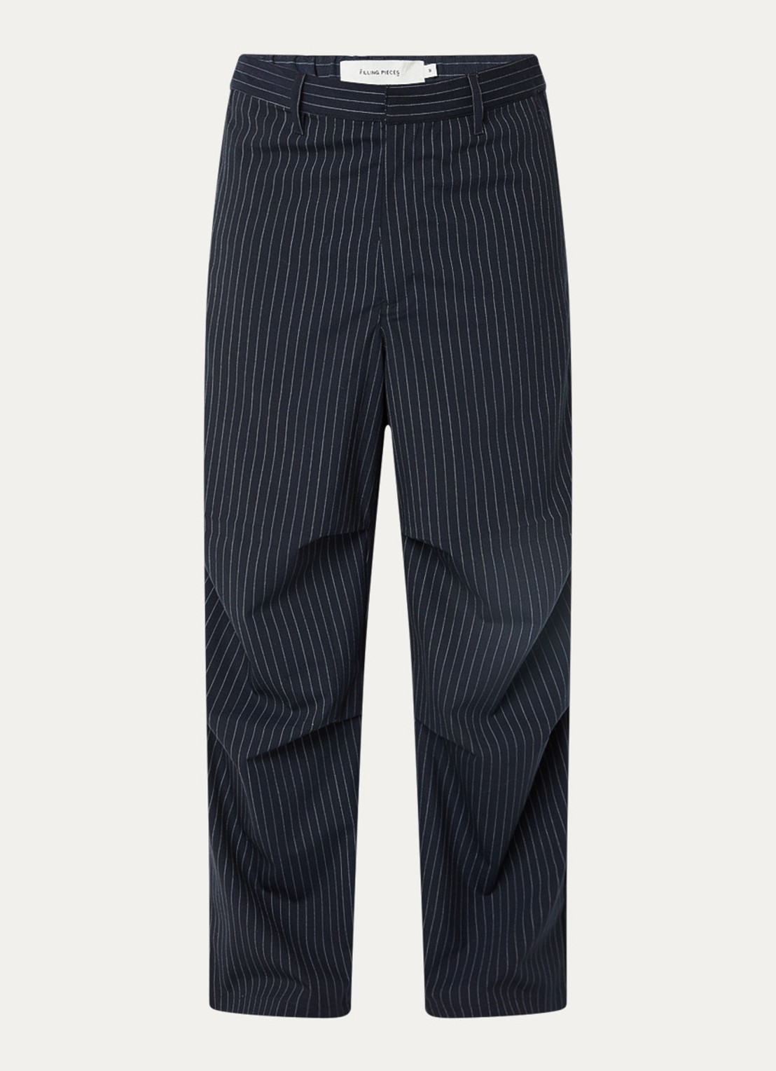 Filling Pieces Loose fit pantalon in wolblend met krijtstreep - voorkant donkerblauw